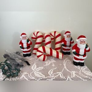 Set of 7 || Vintage DYNAGOOD lighted garden stakes Santas and Candy canes molds